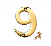 Merriway BH04276 Solid Brass Polished and Lacquered Numeral Number 9, 50 mm, 2 inch