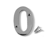 Merriway BH04327 Polished Chrome Screw-On House Flat Gate Post Numeral 75 mm (3 Inch) Number 0