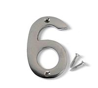 Merriway BH04333 Polished Chrome Screw-On House Flat Gate Post Numeral 75 mm (3 Inch) Number 6