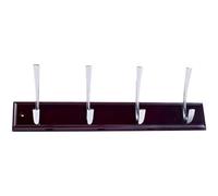 Merriway BH04648 Large Rib Hat & Coat Hook x 4 Polished Chrome on Mahogany Wood Bright