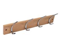 Merriway BH04700 Large Rib Hat and Coat x 4 Polished Chrome Hooks on Natural Beech Wood Bright