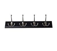 Merriway BH04702 Triple Hat and Coat Hooks x 4 Polished Chrome Hooks on Black Wood