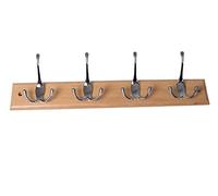 Merriway BH04703 Triple Hat and Coat x 4 Polished Chrome Hooks on Natural Beech Wood Bright