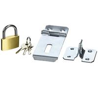Merriway BH05816 Safety Hasp/Staple Galvanised Complete with Brass Padlock, 75 mm (3 inch)