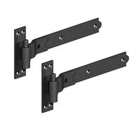 Merriway BH06852 (2 Pcs) Gate Hinges Heavy Duty Hook and Band Cranked Necked Black 350mm (14 Inch) - Pack of 2 Pieces
