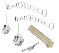 Merriway BH07426 Clothes Laundry Airer Ceiling Dryer Set up Kit Pack, Rack Ends, Single Double Wheel Pulleys, Sash Rope Cleat Hook, White