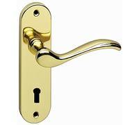 merriway Bulk Hardware BH00460 150 mm Langham Style Door Handle with Lock - Polished Brass, White