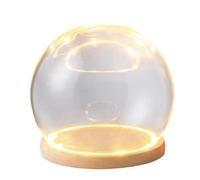 MERRIYARD Glass Dome Cloche Bell Jar,1Sets Clear Tabletop Display Case With Wood Glowing Base Globe Clock(Wood Color,20cm)