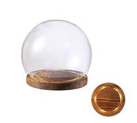 MERRIYARD Glass Dome Cloche Bell Jar,1Sets Clear Tabletop Display Case With Wood Glowing Base Globe Clock(Carbonized Wood Color,12cm)