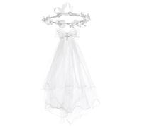 Merroyal Girls Communion Bow and Dangle Cross Charm with 24 Inch Veil on Hair Comb,with White Floral Crown (Crown with Cross Charm Veil, One Size)