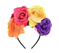 Merroyal Halloween Flower Crown Headband Party Costume Dia de Los Muertos Day of The Dead Headpiece（Yellow Rose Purple）