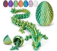 Merrwon 3D Printed Dragon Egg with Dragon (28.5cm) Inside, 3D Printed Articulated Crystal Animals Easter Toys & Decor, Unique Easter Gift for Kids, Teens, Adults, Collectors, Laser Green