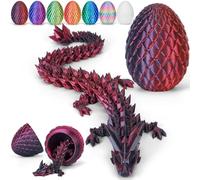 Merrwon 3D Printed Dragon Egg with Dragon (28.5cm) Inside, 3D Printed Articulated Crystal Animals Easter Toys & Decor, Unique Easter Gift for Kids, Teens, Adults, Collectors, Black-Red
