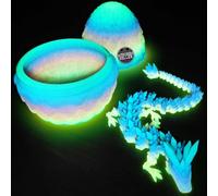 Merrwon 3D Printed Dragon Egg with Dragon (28.5cm) Inside, 3D Printed Articulated Crystal Animals Easter Toys & Decor, Unique Easter Gift for Kids, Teens, Adults, Collectors, Glow in the Dark Rainbow