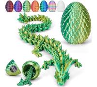 Merrwon 3D Printed Dragon Egg with Dragon (28.5cm) Inside, 3D Printed Articulated Crystal Animals Fidget Toys & Decor, Unique for Kids, Teens, Adults, Collectors (Laser Green)
