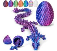 Merrwon 3D Printed Dragon Egg with Dragon (28.5cm) Inside, 3D Printer Articulated Crystal Animals Fidget Toys and Decoration, Laser Violet
