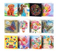 Merrwon Diamond Painting Cards,12 Pcs Personalised Greeting Cards,5D DIY Diamond Art Painting Greeting Cards,Diamond Drawing Cards Kits with Blank Envelopes for Thanksgiving,Festival,Birthday