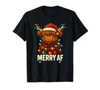 Merry AF Funny Grumpy Highland Cow Christmas Lights Holiday T-Shirt
