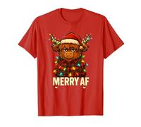 Merry AF Funny Grumpy Highland Cow Christmas Lights Holiday T-Shirt
