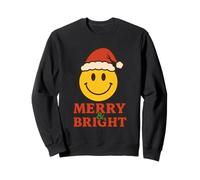 Merry And Bright Smile Face Santa Hat Retro Christmas Retro Sweatshirt