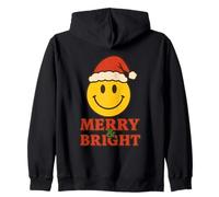Merry And Bright Smile Face Santa Hat Retro Christmas Retro Zip Hoodie