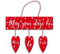 Merry & Bright 3 Hanging Hearts Plaque Christmas Decoration
