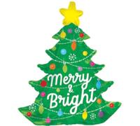 Merry & Bright Christmas Tree Foil Balloon Shape 35"/88cm Christmas Party Balloon Decoration - Suitable for Air or Helium