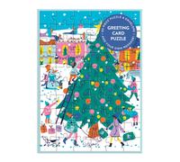 Galison Greeting Jigsaw Puzzle Card – Merry & Bright Christmas Tree – Color Envelope & Sticker Seal