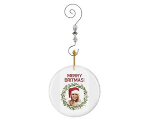 (Merry Britmas - For Celebrating A Very Britney Christmas (Red Text)-5834) Christmas Ornaments Ceramic Charm with Hook Crystal Handmade Xmas Tree Decorations Keepsake Stocking Stuffer