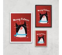 Merry Catmas Art Print - A2 - White Frame