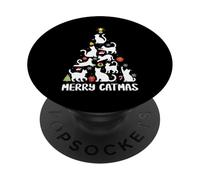 Merry Catmas Cat Christmas Tree Santa Hat Pet Cat Lover Xmas PopSockets Adhesive PopGrip
