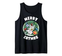Merry Catmas Funny Cat Christmas Tree Tank Top
