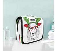 Merry Chirstmas Funny Lion Hanging Foldable Toiletry Cosmetic Bag Makeup Travel Organizer Bags Case for Women Girls Bathroom