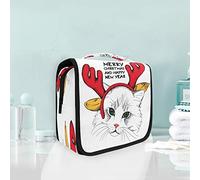 Merry Chirstmas Lovely Kitty Hanging Foldable Toiletry Cosmetic Bag Makeup Travel Organizer Bags Case for Women Girls Bathroom
