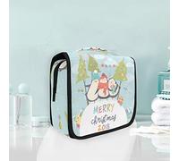 Merry Chirstmas Penguin Hanging Foldable Toiletry Cosmetic Bag Makeup Travel Organizer Bags Case for Women Girls Bathroom