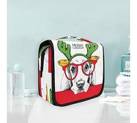 Merry Chirstmas Pug Dog Hanging Foldable Toiletry Cosmetic Bag Makeup Travel Organizer Bags Case for Women Girls Bathroom