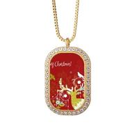 Merry Chistmas Deer Art Deco Fashion Necklace Pendant Diamond Crystal Golden Jewelry