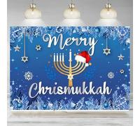 Merry Chrismukkah Backdrop Hanukkah Christmas Banner Hanukkah Blue Silver Chanukah Festival Holiday Photographic Background 210X150cm
