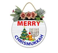 Merry Chrismukkah Front Door Decor Christmas Hanukkah Winter Decoration Xams Chanukah Wall Hanging Jewish Welcome Sign Farmhouse Door Wreath Housewarming Gift 30x30 CM