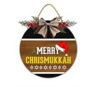 Merry Chrismukkah Sign Happy Hanukkah Front Door Decor Christmas Hanukkah Winter Holiday Party Yard Indoor Outdoor Decoration Jewish Wall Art Farmhouse Door Wreath 30 CM