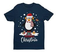 Merry Christma Penguin - Xmas - Funny Graphic Men's T-Shirt - Casual Printed Tee - Great Gift for Dad, Husband or Brother - Blue - 6XL