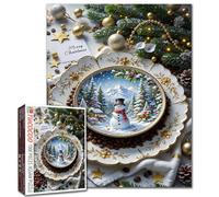 Merry Christmas 1000 Piece Jigsaw Puzzles for Adults Christmas Coffee Painting Jigsaw Puzzle Cute Snowman Puzzles 20''x27”inch Snowy Village with Xmas Tree 1000 Pieces Wall Decor Family Challenging