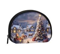 Merry Christmas-2 Mini Zipper Coin Purse, Small Travel Organizer with All-Over Print, Durable Polyester Fabric, Compact Pouch for Coins,Keys