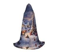 (Merry Christmas-2) Print Hooded Cape For Teenagers Costume Party, Halloween Hooded Cape Soft and Elastic,M