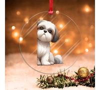 Merry Christmas 2024,Shih Tzu Dog Peeking Around Corner Clear Acrylic Discs Christmas Ornament for Xmas Tree Holiday Keepsake Memorial New Year Party Decor Stocking Stuffer Tags Gifts for Dog Mom
