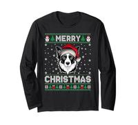 Merry Christmas 2025 Border Collie Santa Hat Ugly Xmas Long Sleeve T-Shirt