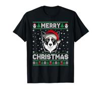 Merry Christmas 2025 Border Collie Santa Hat Ugly Xmas T-Shirt