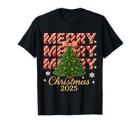 Merry Christmas 2025 Chunky Yarn Christmas Tree Embroidery T-Shirt
