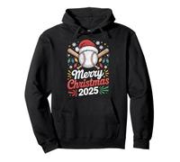 Merry Christmas 2025 Funny Baseball Santa Hat Xmas Pullover Hoodie