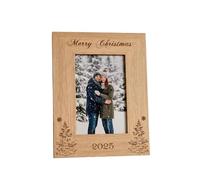 Merry Christmas 2025 Photo Frame Engraved Wooden Christmas Frame Gift For Friends Family Memories Keepsake (7 x 5" - Portrait)